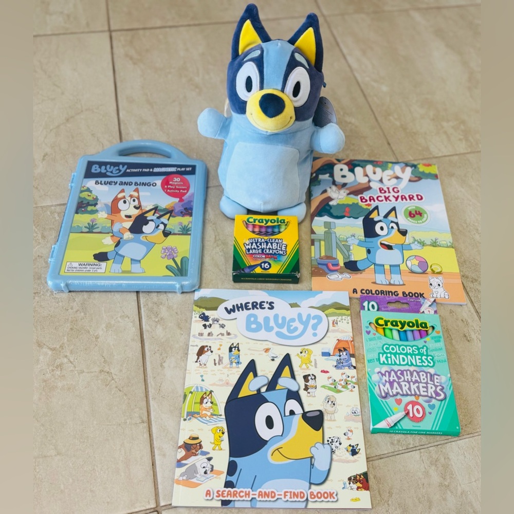 Bluey Plush, Where's Bluey Activity Book, Magnetic Play Set, Crayons, - Picture 2 of 14
